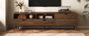 English Elm Mid Century TV Stand Natural Wood Grain with Drop-Down Door, 2 Drawers & 4 Cabinets, Cable-Managed Storage (Fits TVs up to 80") N710P295758P