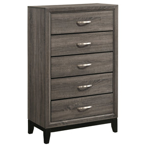 English Elm Carina Grey Oak 5-Piece Eastern King Panel Bedroom Set - Modern Smoky Finish, Paneled Weathered Style B062S00901