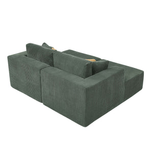 English Elm Full Corduroy Double Chaise Loveseat Foam Plush Seating for Bohemian Living Rooms Dark Green B2748S00048