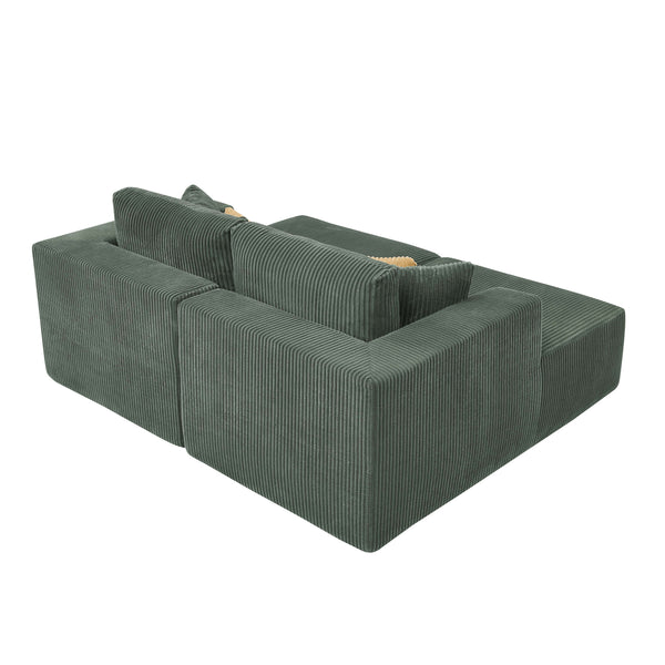English Elm Full Corduroy Double Chaise Loveseat Foam Plush Seating for Bohemian Living Rooms Dark Green B2748S00048