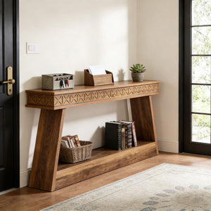 English Elm Hall Console Table Industrial Rustic Two Tier Wood Tone Metal Frame Entryway Sofa T3971P451575