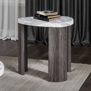 English Elm Contemporary Triangle 3-Piece Table Set: Nesting Coffee Table & 2 End Tables In Marble Finish B2741S00649