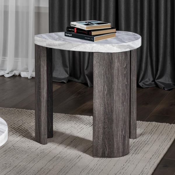 English Elm Contemporary Triangle 3-Piece Table Set: Nesting Coffee Table & 2 End Tables In Marble Finish B2741S00649