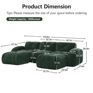 English Elm U-shaped Modular Velvet Sofa Tufted Cloud Seating for Living Room or Home Theater Green W714S01614