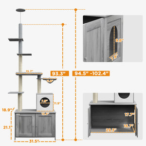 English Elm Pawhut Floor to Ceiling Cat Tower with Hidden Litter Box Condo Hammock Sisal Posts W2225P200364