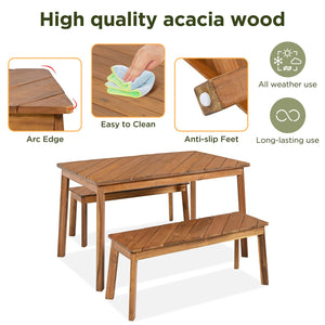 English Elm GO Acacia Wood Dining Set 3-Piece with 2 Benches — Diagonal Grain, Easy Assembly, Adjustable Feet, Sturdy FG201231AAA