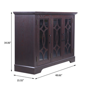 English Elm 48.66" Wide Tempered Glass Door Buffet Sideboard with Adjustable Shelves Dark Finish Ox Blood Red W2899P372746