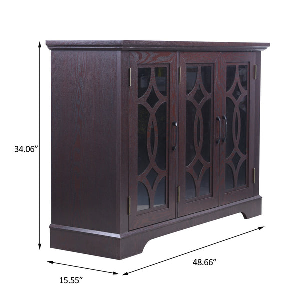 English Elm 48.66" Wide Tempered Glass Door Buffet Sideboard with Adjustable Shelves Dark Finish Ox Blood Red W2899P372746