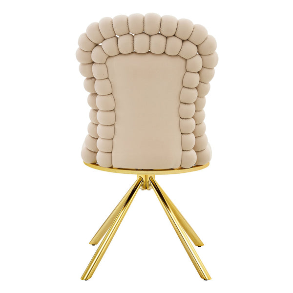 English Elm Set of 2 Sculptural Bubble Back Velvet Dining Chairs with Electroplated Metal Legs Beige,Gold W1512P491562