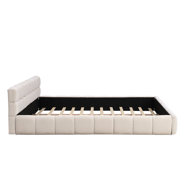 English Elm Elegant Chenille King Bed Geometric Checkerboard Headboard Plush Upholstered Bedroom N769P339029K