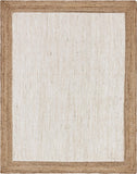 Unique Loom Braided Jute Goa Hand Braided Border Rug White, Natural 8' 0" x 10' 0"