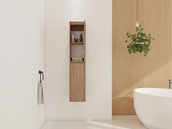 English Elm 12" Bathroom Side Cabinet - Modern Wall-Mounted Design With Soft-Close Doors & Space-Saving Style W999S00340