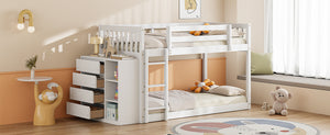 English Elm Twin Over Bunk Bed with Four Storage Drawers Open Shelving Kids Bedroom White LT000167AAK-1