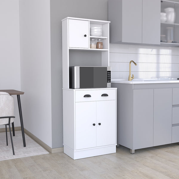 English Elm Albany Multicolor Kitchen Pantry with 3 Doors, Drawer, Adjustable Shelves & Microwave Top Surface B070P188856