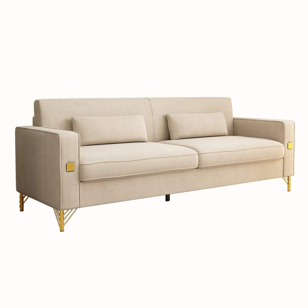 English Elm FX-P18-BK(sofa)Luxury Soft Faux Sherpa Sofa with Gold Accents, Removable Cushions, Modern Chic Design Beige W57649843