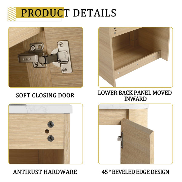 English Elm 24'' Sleek Wall-Mounted Bathroom Vanity With Ceramic Vessel Sink & Soft-Close Door For Small Spaces W999S00459