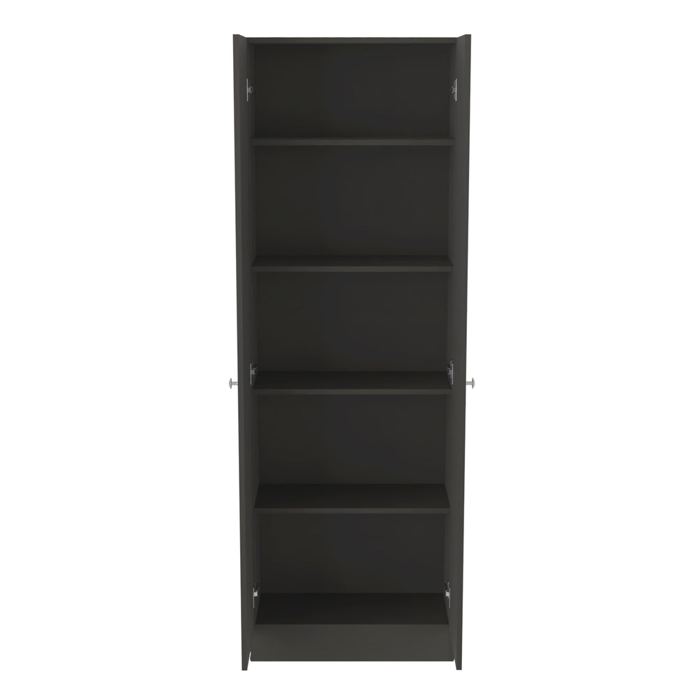 English Elm Multistorage Tall Matte Black Cabinet with Five Shelves for Pantry or Utility Spaces B097132946