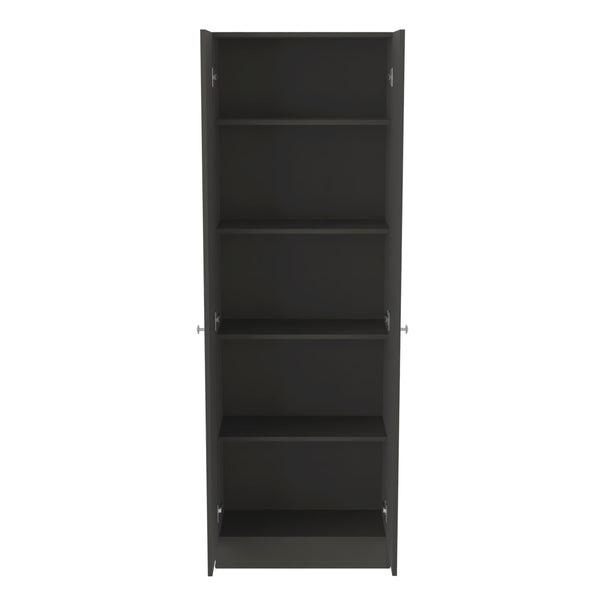 English Elm Multistorage Tall Matte Black Cabinet with Five Shelves for Pantry or Utility Spaces B097132946