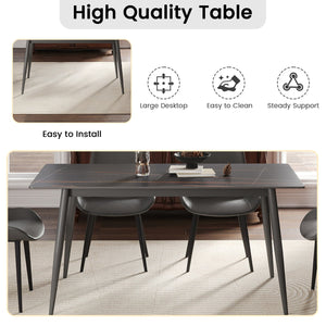 English Elm 62.99" Modern Artificial Stone Dining Table With Black Metal Legs - Seats 6, Stylish & Durable Design W1535S00504
