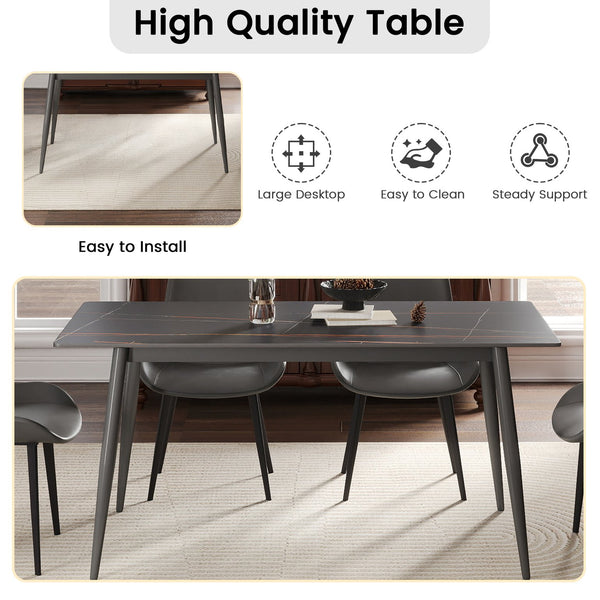 English Elm 62.99" Modern Artificial Stone Dining Table With Black Metal Legs - Seats 6, Stylish & Durable Design W1535S00504