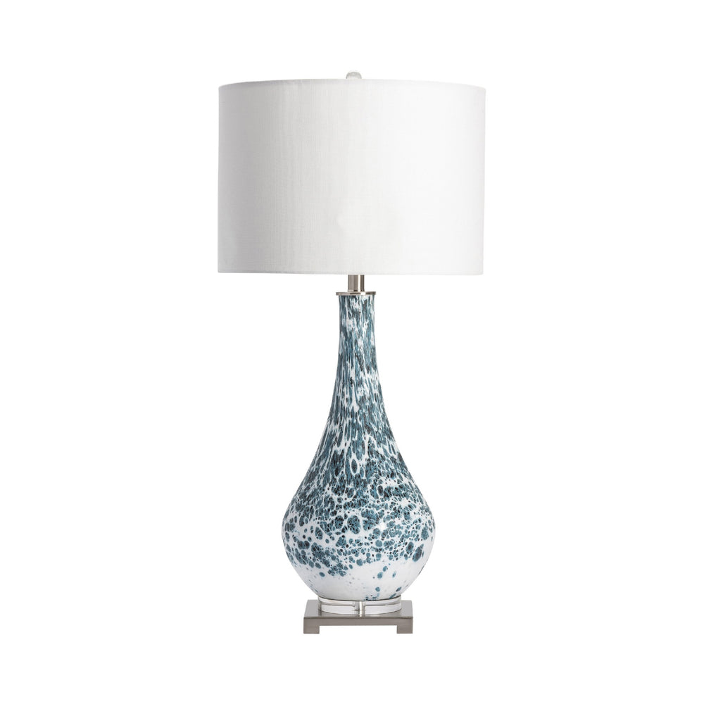 Crestview Collection Anel Table Lamp - Modern Teardrop Design With Blue & White Speckles, Crystal Accent & Linen Shade   Cvabs1900