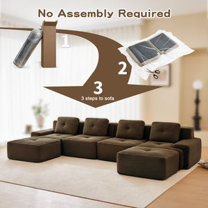 English Elm 153" Modern U-Shaped Modular Sectional Sofa - Luxurious Corduroy, Ergonomic Comfort, No Assembly Needed! W714S01509