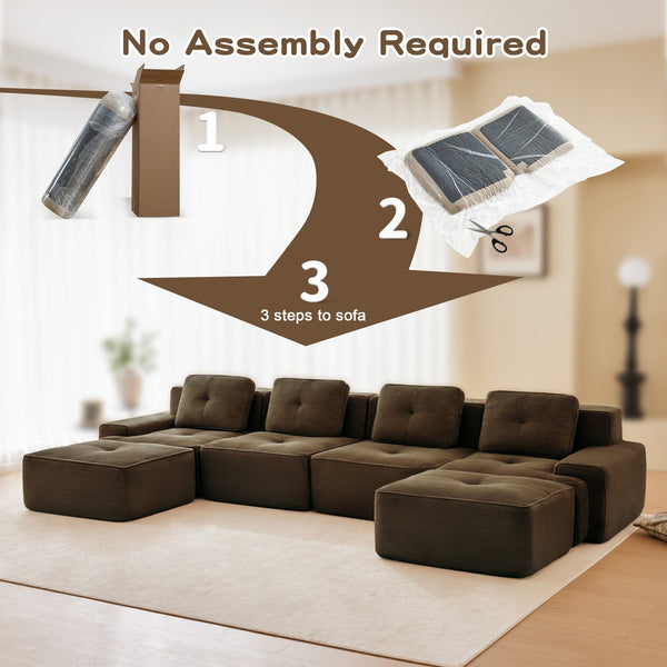 English Elm 153" Modern U-Shaped Modular Sectional Sofa - Luxurious Corduroy, Ergonomic Comfort, No Assembly Needed! W714S01509