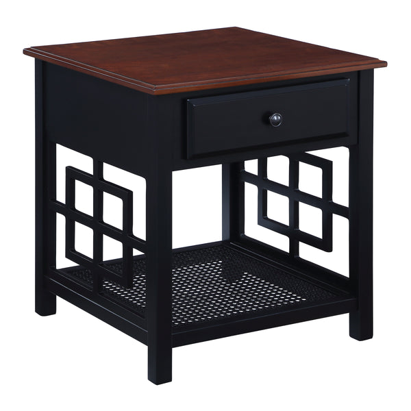 OSP Home Furnishings Oxford Side Table with Drawer Black Frame / Cherry Top
