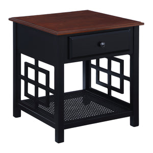 OSP Home Furnishings Oxford Side Table with Drawer Black Frame / Cherry Top