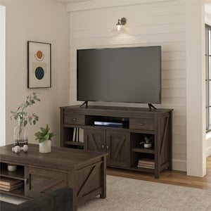 English Elm Farmington Rustic Barn Wood Tv Stand with Sliding Doors and Drawer Storage B2733S00022