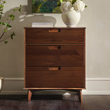 3-Drawer Groove Handle Solid Wood Dresser Walnut BR3DSLDRWT-T Walker Edison