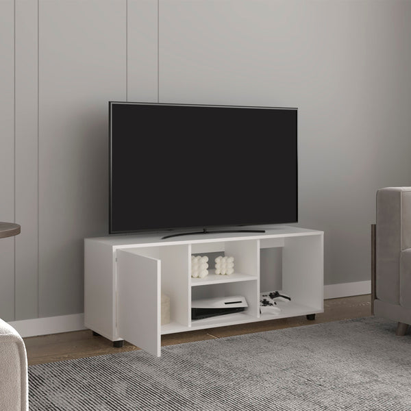 English Elm Adel 51" TV Stand for Up to 60" TVs – White MDF Console with 4 Open Shelves, Cabinet, Cable Management B200P286981