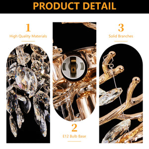 English Elm Modern Gold Branch Crystal Raindrop Chandelier 14 Light Luxury Dining Room Fixture W1340P461544