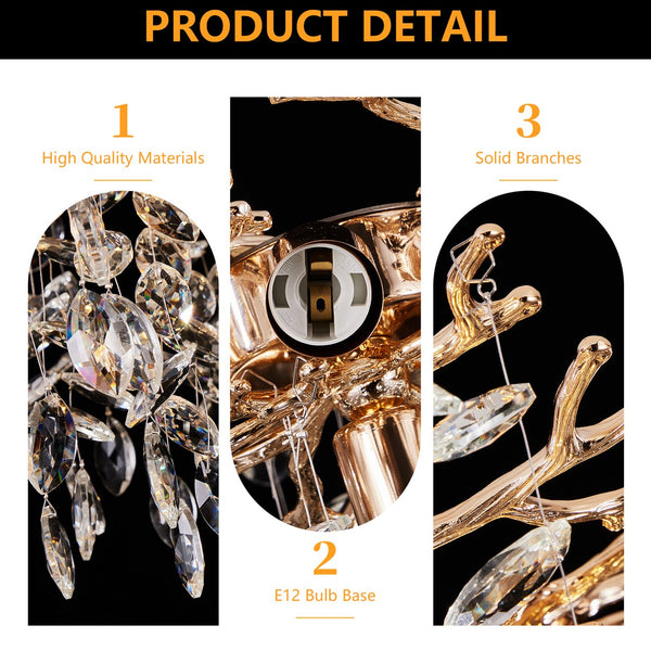 English Elm Modern Gold Branch Crystal Raindrop Chandelier 14 Light Luxury Dining Room Fixture W1340P461544