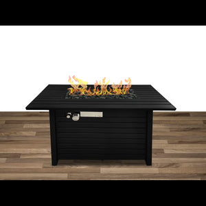 English Elm 24" 24" H x 54" W Steel Outdoor Fire Pit Table with Lid, Black Stainless Top, Lava Rocks, Cover B120P204387