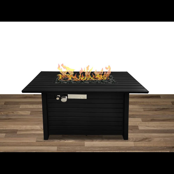 English Elm 24" 24" H x 54" W Steel Outdoor Fire Pit Table with Lid, Black Stainless Top, Lava Rocks, Cover B120P204387
