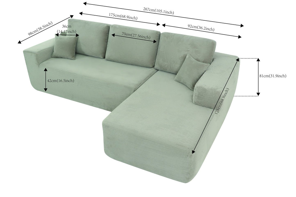 English Elm Cloud Modular Sectional Sofa With Reversible Chaise, Plush Corduroy Fabric, No Assembly, Camel Color W3975S00010