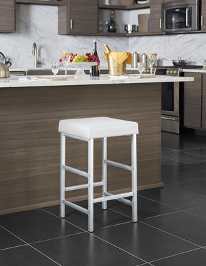OSP Home Furnishings 26" Polished Chrome Backless Stool White