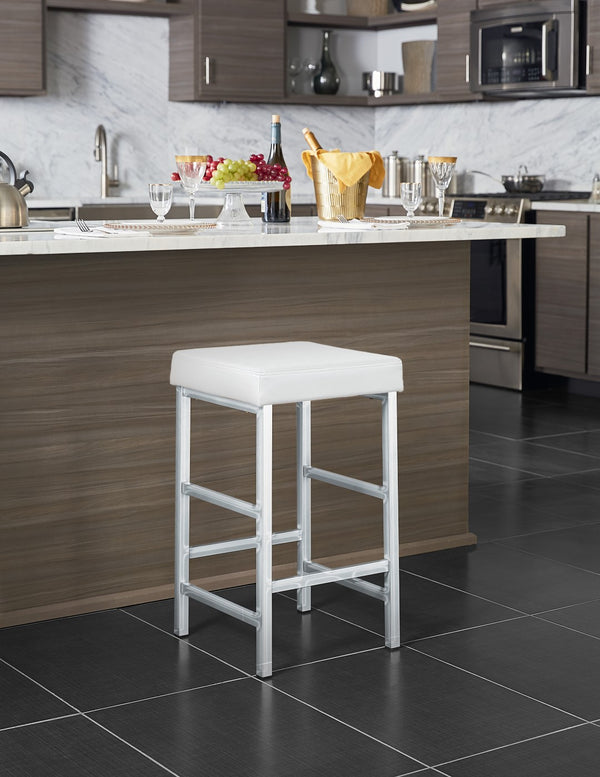 OSP Home Furnishings 26" Polished Chrome Backless Stool White