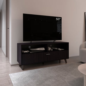 English Elm Patrick TV Stand for TVs up to 65” – Modern Black Entertainment Center with 2 Doors, Open Shelf, MDF Durable Finish B200P335350