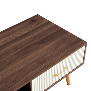 English Elm Rectangle Coffee Table With Solid Wood Legs & Sliding Drawer - Modern Walnut Design For Living Room W1265P236879-GIGA