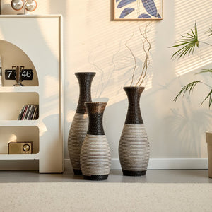 English Elm Desktop PVC Vase Set of 3 Decorative Tall Floor and Table Vases—Modern Durable Artful Accents for Home Black White,Coffee W2796P261483