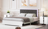 English Elm Queen Size Upholstered Bed With Led Light,Modern Platform Bed With With Velvet Headboard,White