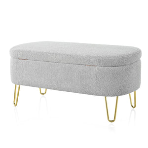 Christopher Knight Home® - Noble House - - Oval Storage Bench For Living Room Bedroom End Of Bed, Upholstered Storage Ottoman Entryway Bench With Metal Legs,Grey