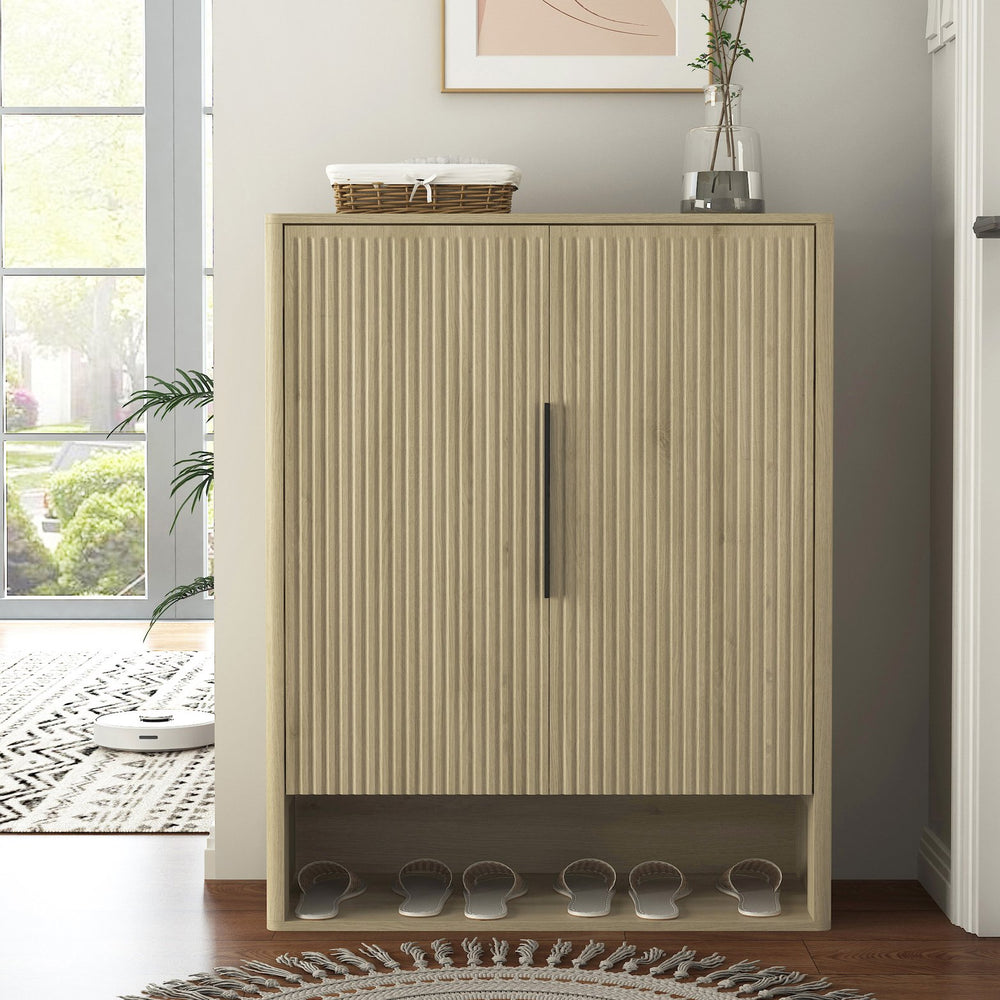 English Elm Shoe Storage Cabinet Wooden Enclosed Organizer with Adjustable Shelves for Entryway W1321P396351
