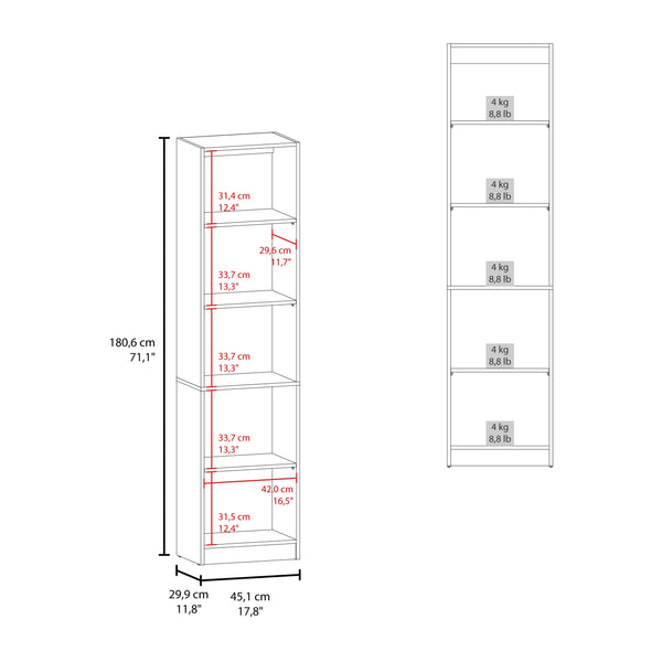 English Elm XS Compact Bookcase Narrow 5-Shelf Natural Wood Engineered Shelf Unit for Small Spaces, Durable Assembly-Friendly B097P296882