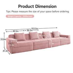 English Elm Modular 4-Seat Boneless Sofa - Plush Pink Corduroy Cloud Sectional Couch With Versatile Design & Comfort W3041S00341