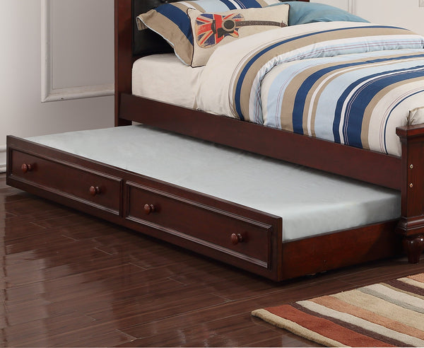 English Elm Contemporary Twin Bed with Trundle and Tufted Upholstered Headboard, Sturdy Slats, Kids Bedroom Furniture Black,Espresso 83 L x 12 W x 9 H B011S02035