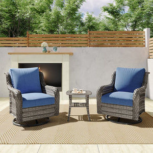English Elm Jb Outdoor Swivel Rocker Chair Set with Pe Rattan Weave and Tempered Glass Side Table W5382S00010