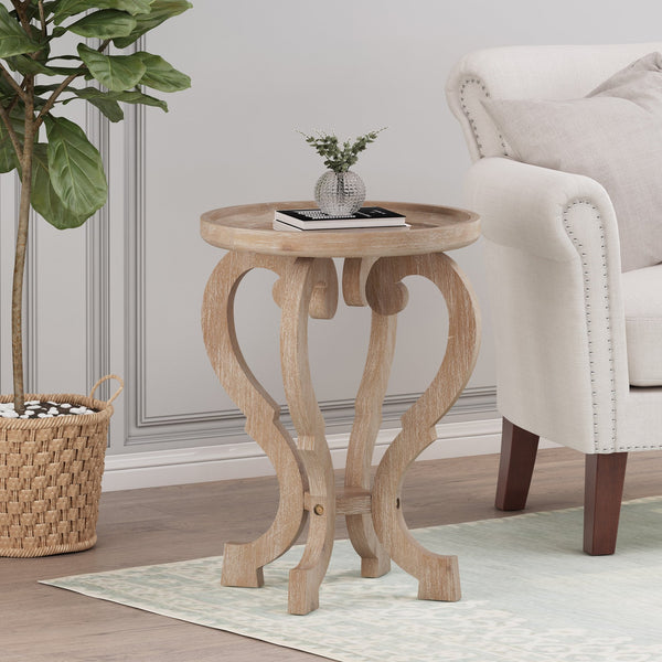 English Elm Christopher Knight Home® - End Table - Elegant French Country Accent Table With Hourglass Design & Natural Faux-Wood Finish N771P239454K